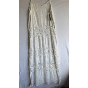 Lapis White Crochet Spaghetti Strap Tiered Maxi